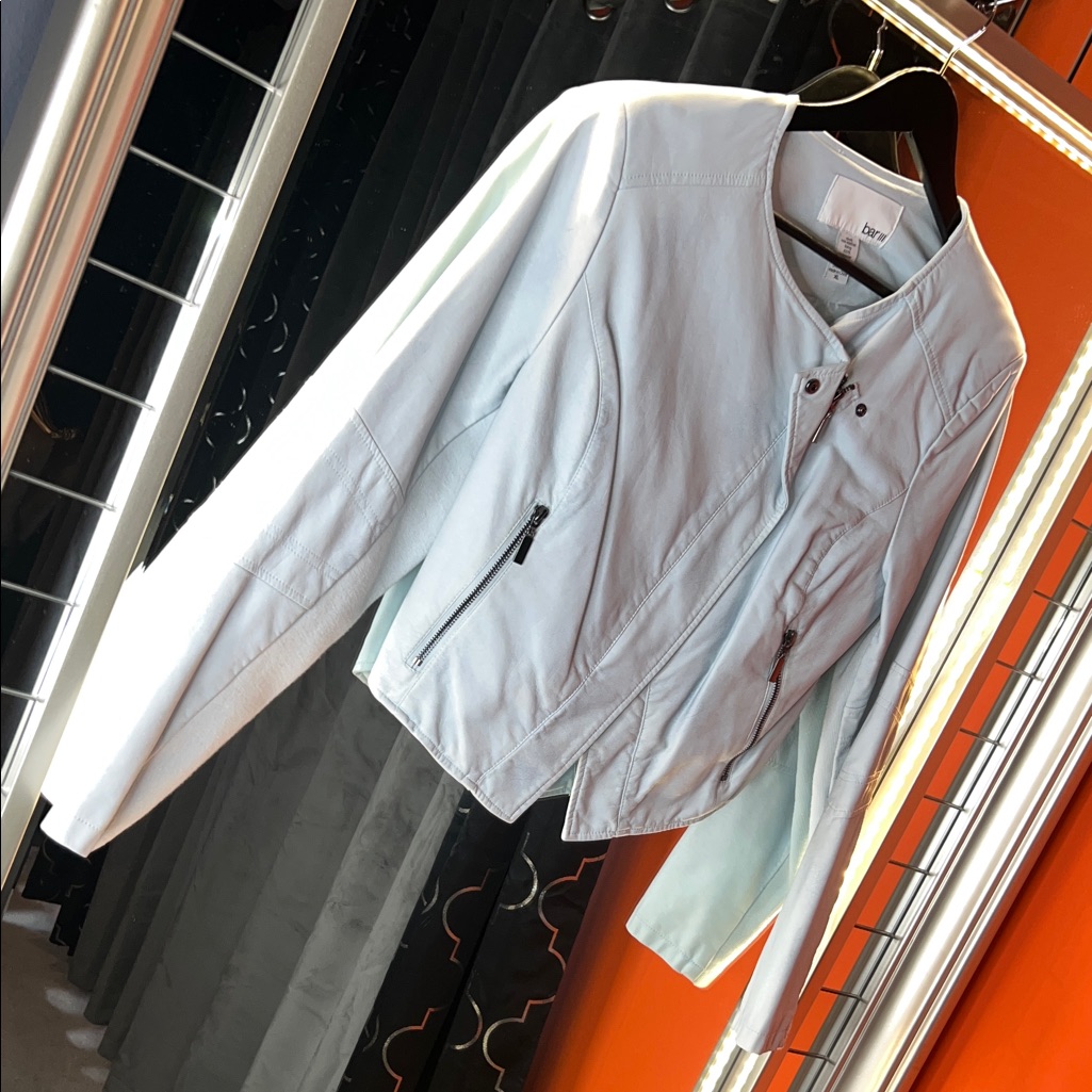 Icy Luxe: Bar Iii Architectural V-Back Moto Jacket